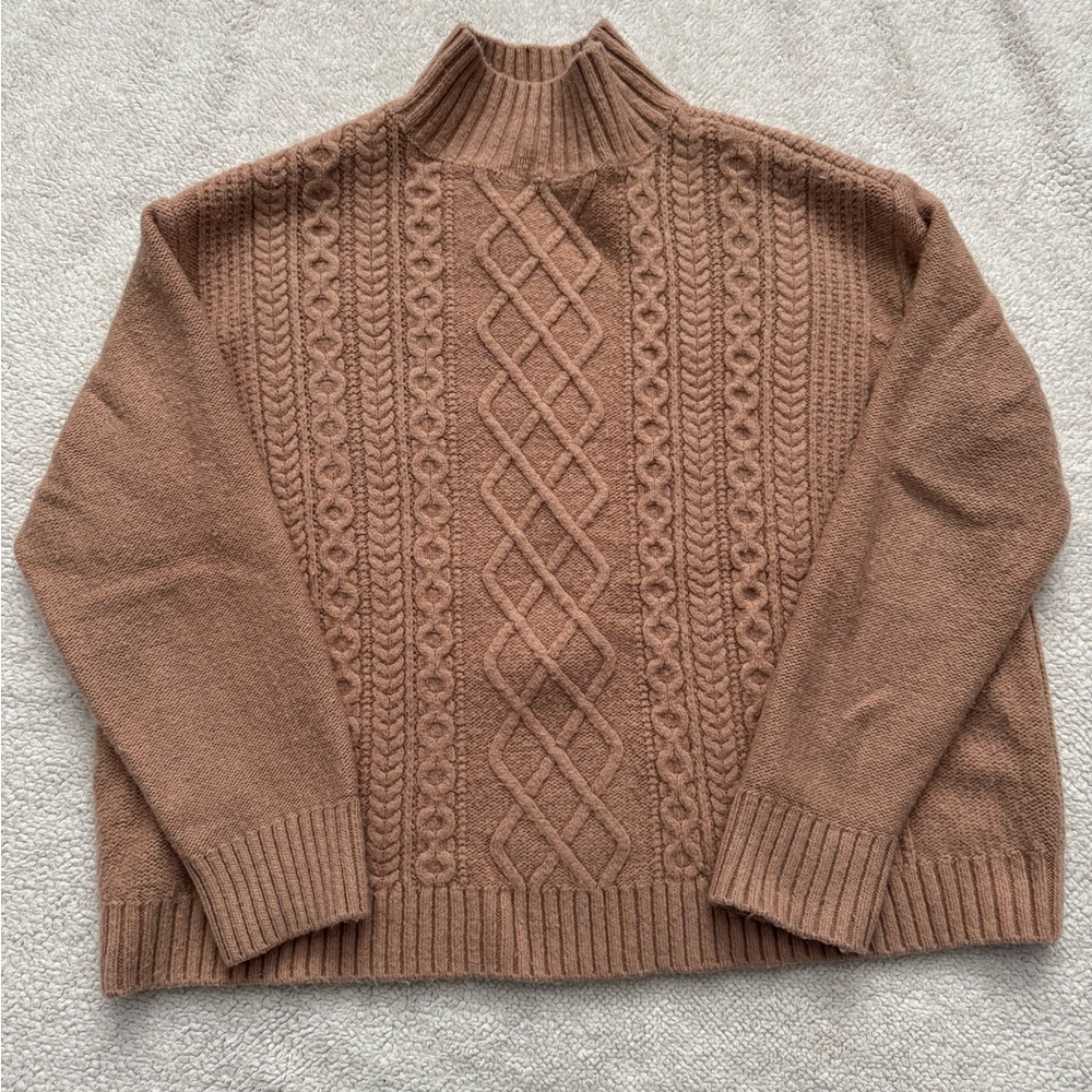LOFT Taupe Cable Knit Turtleneck Sweater